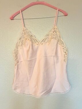 VTG Victoria’s Secret Gold Crown Lace-Trim Satin Tank Top Light Pink USA Made